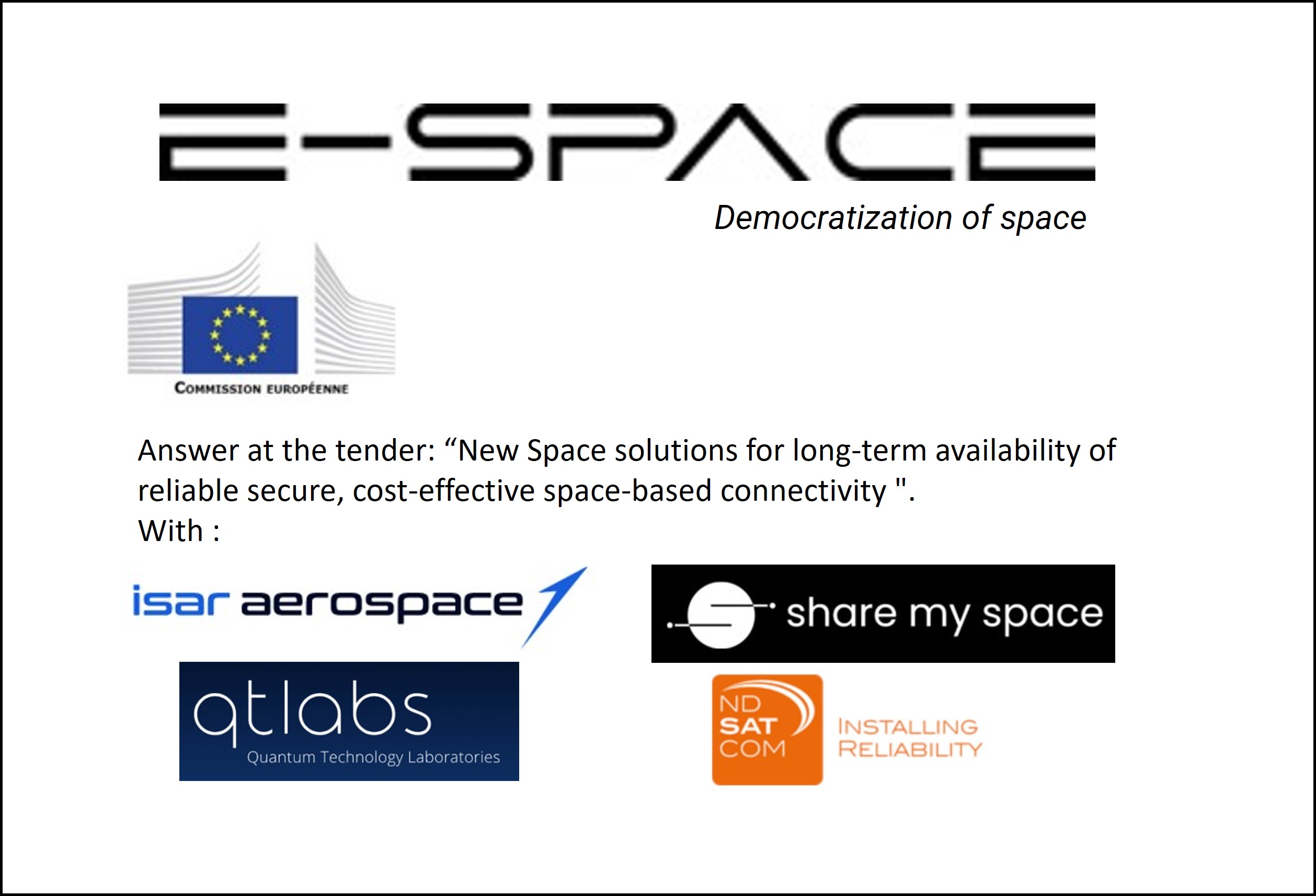E-SPACE Announces its at the tender  » New Space solutions for long-term availability of reliable secure, cost-effective space-based connectivity « .